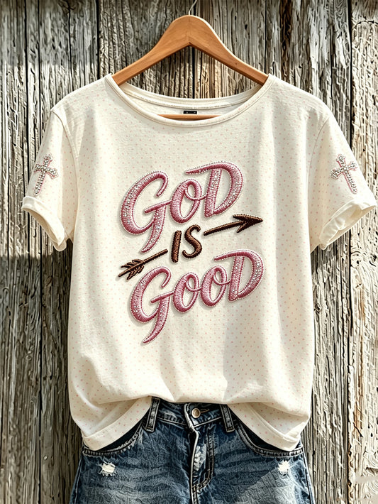 Women's Faith Slogan Pattern Printed Leisure Round Neck Short sleeve T-shirt