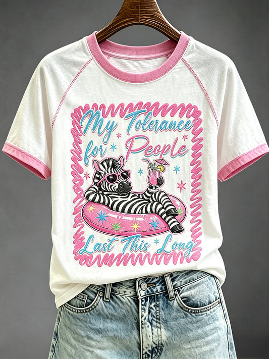 Women's My Tolerance for People Lasts This Long Funny Sarcastic Quote Print Short Sleeve T-shirt