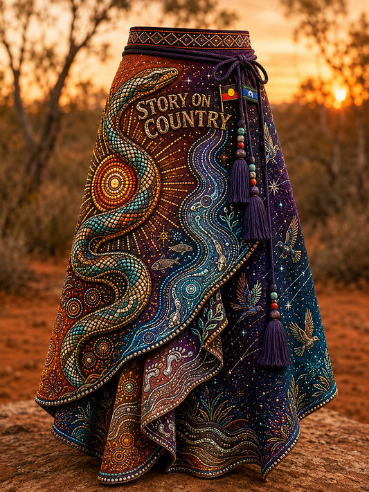 Women's Australian Naidoc Week Art Printed Irregular Skirt