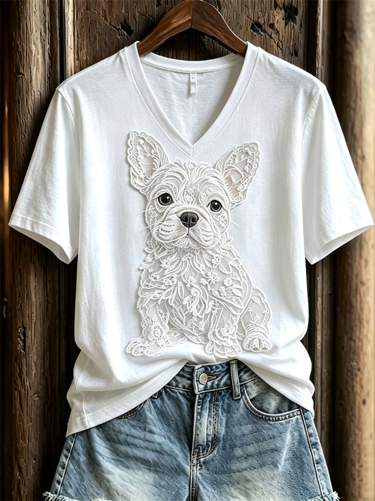 Women's Lovely French Bulldog Lace Art Print short-sleeved T-shirt