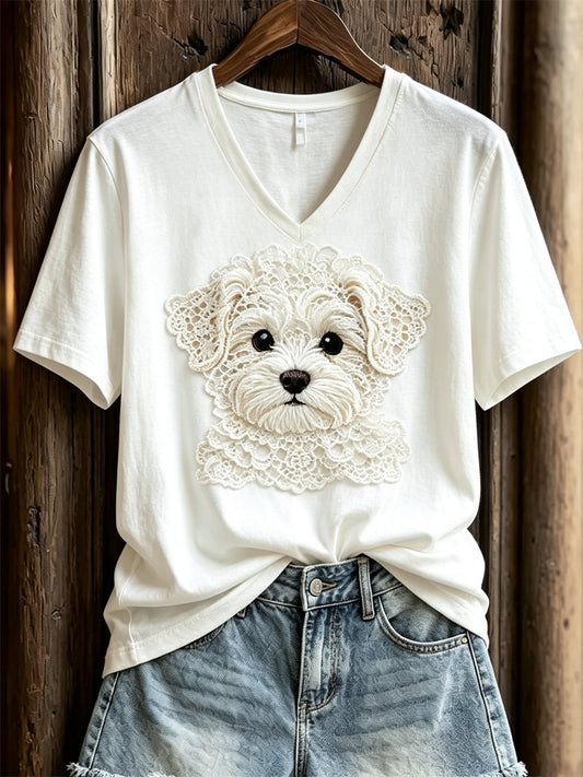 Women's Lovely Maltese Dog Lace Art Print short-sleeved T-shirt