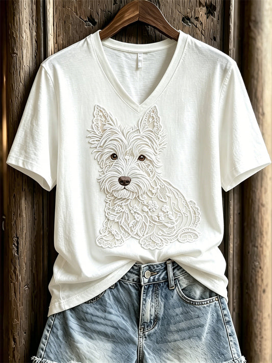Women's Lovely Scottish Terrier Lace Art Print short-sleeved T-shirt