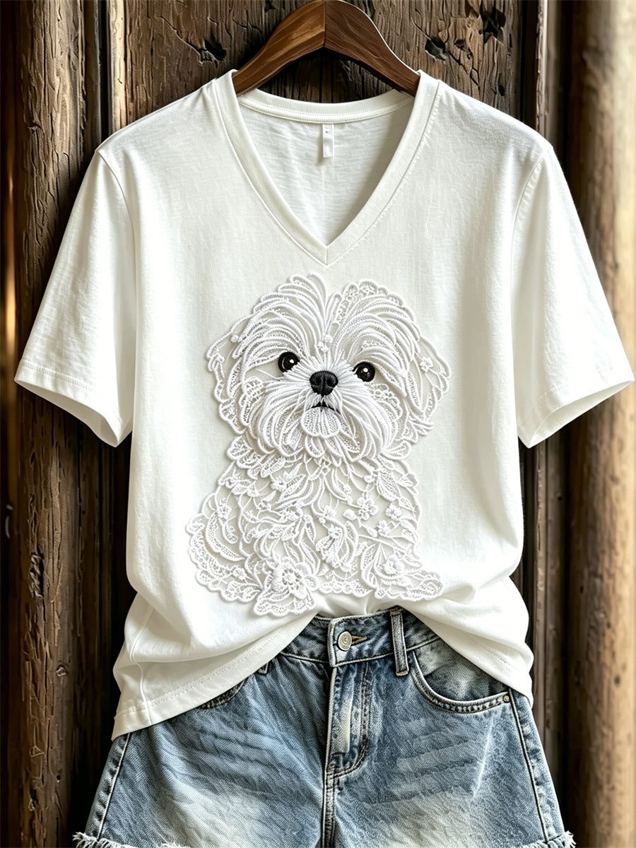 Women's Lovely Shih Tzu Dog Lace Art Print short-sleeved T-shirt