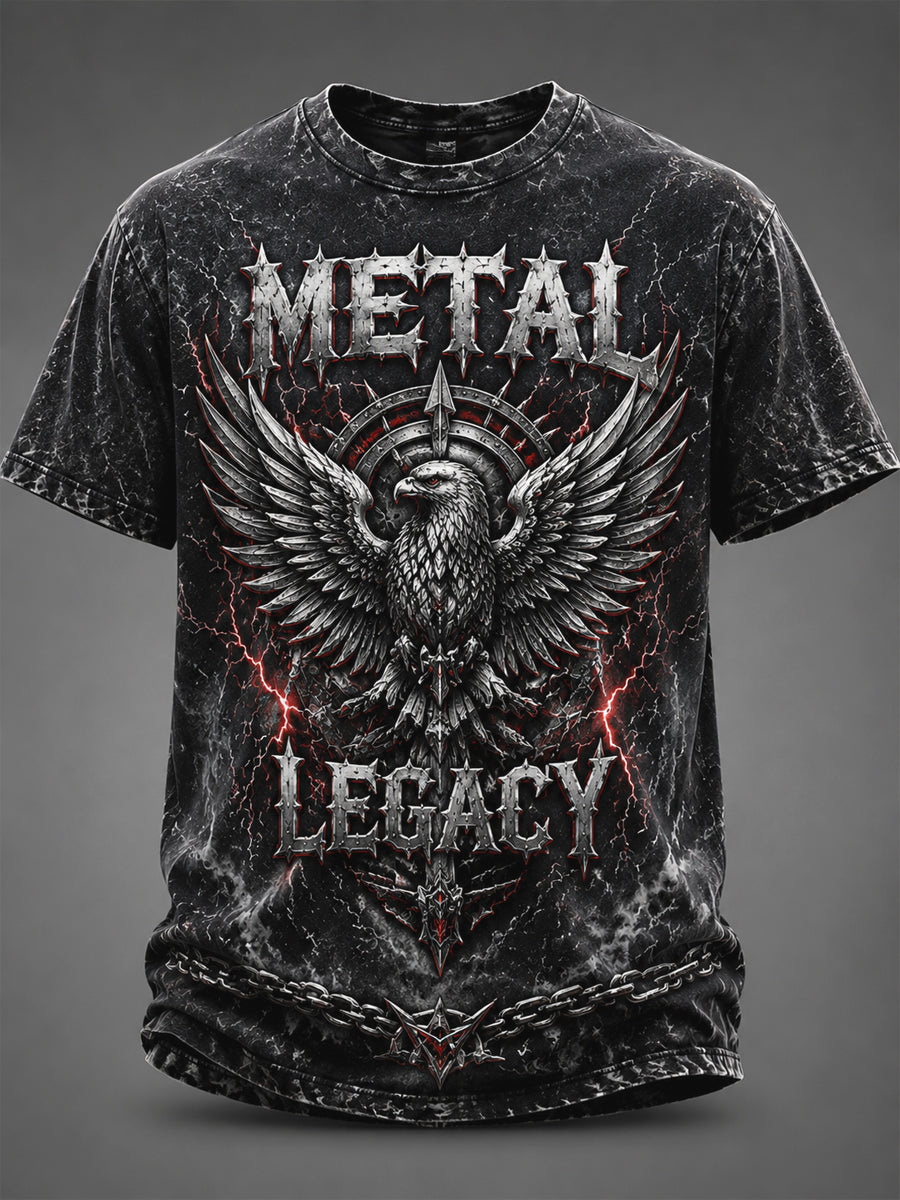 Vintage-Washed Heavy Metal Rock Classic Casual T-Shirt