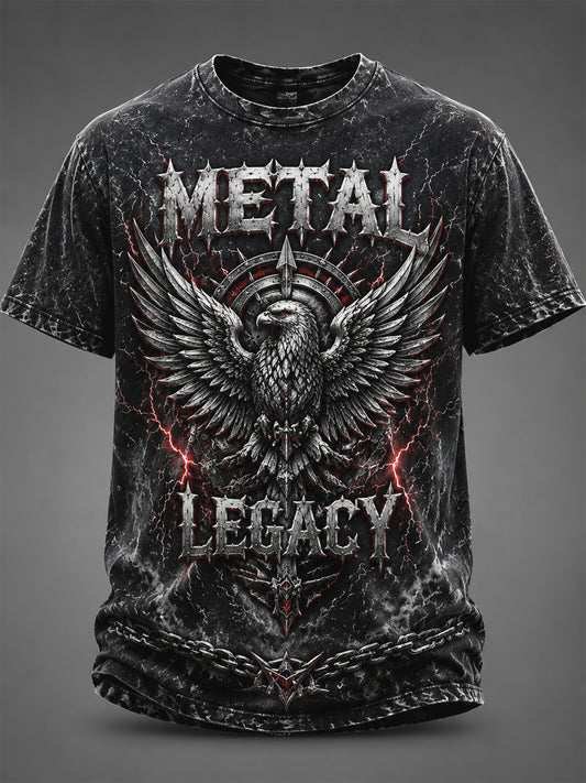 Vintage-Washed Heavy Metal Rock Classic Casual T-Shirt
