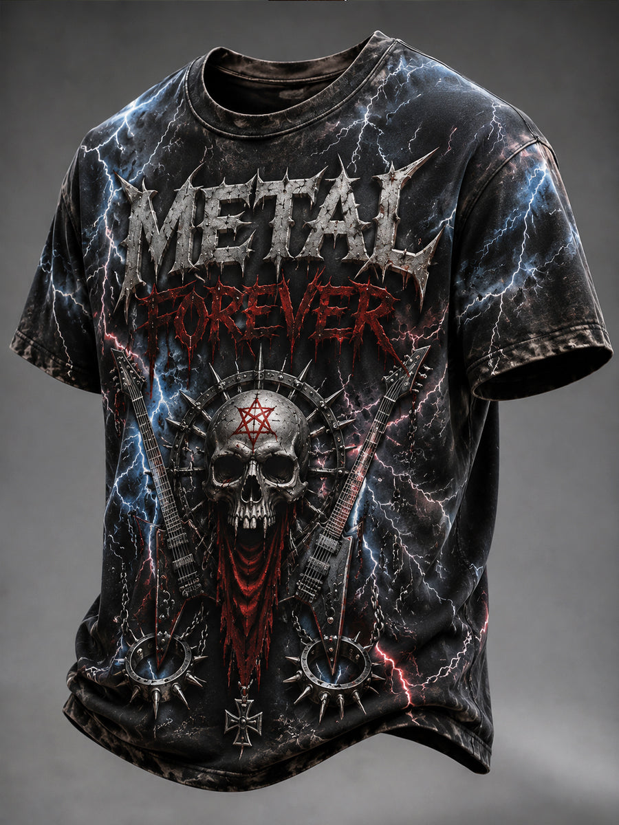 Retro Heavy Metal Lightning Art Casual T-Shirt