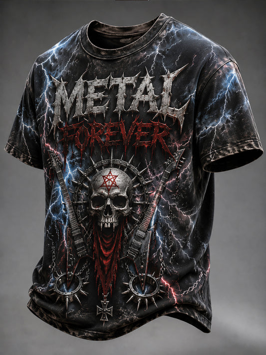 Retro Heavy Metal Lightning Art Casual T-Shirt