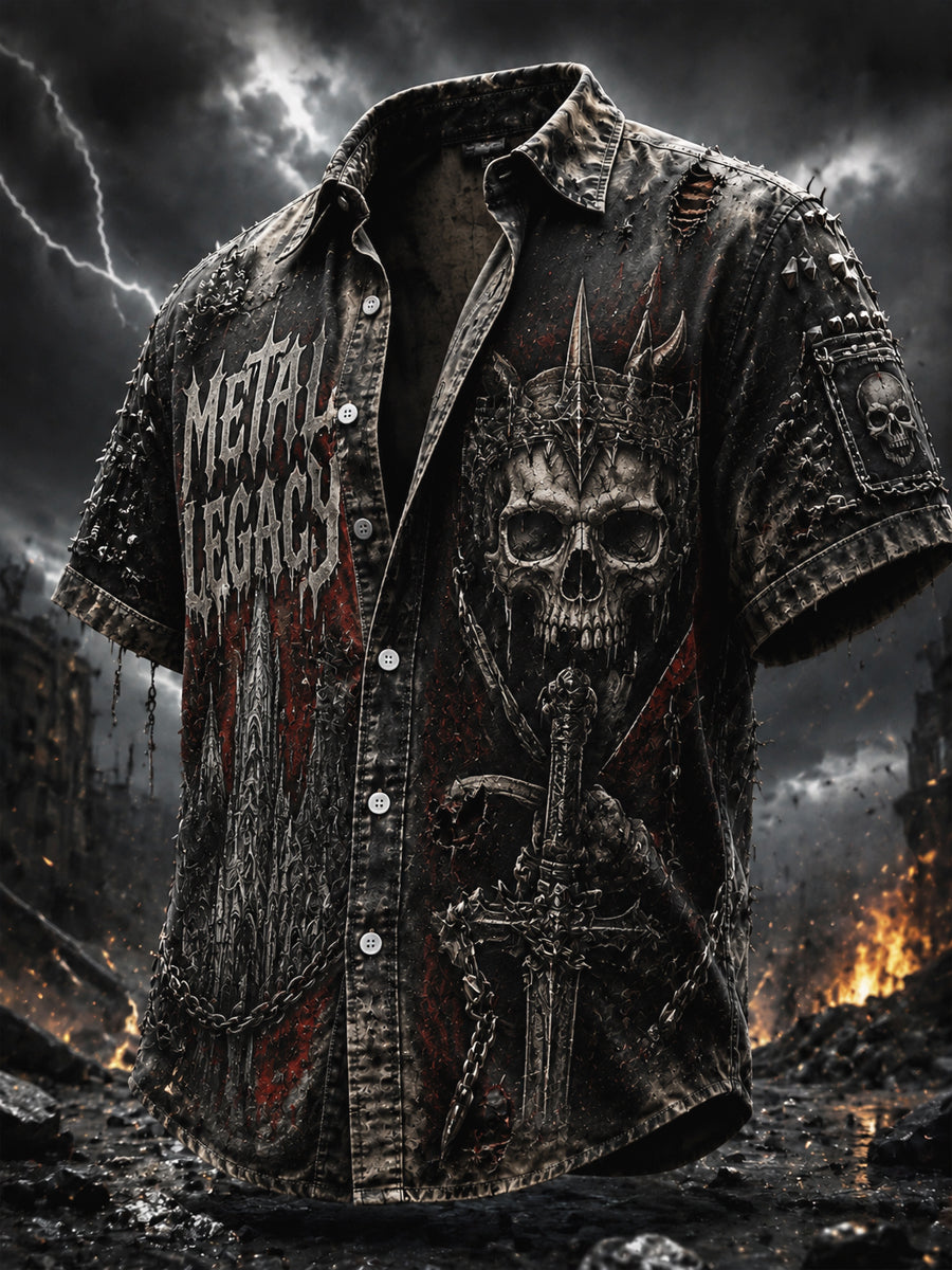 Vintage Washed Heavy Metal Skull Casual Shirt