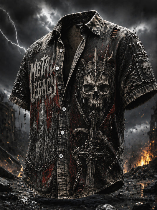Vintage Washed Heavy Metal Skull Casual Shirt