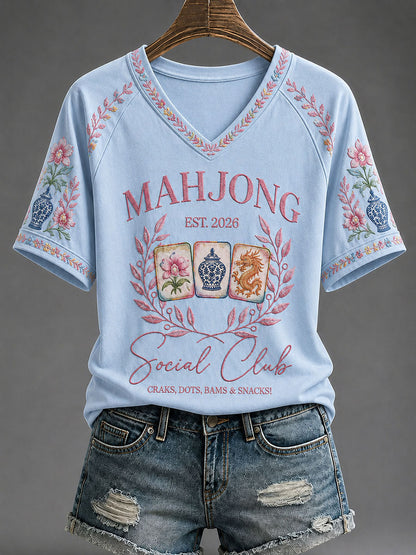 Women's Mahjong Print Casual T-Shirt