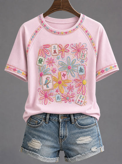 Women's Mahjong Print Casual T-Shirt