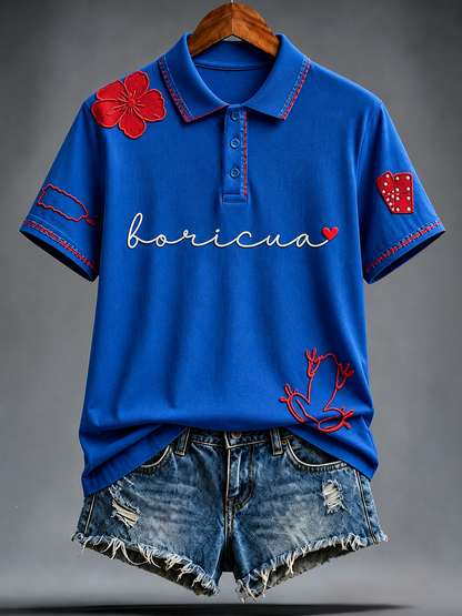 Women's Puerto Rico Pride Art Printed polo T-shirt