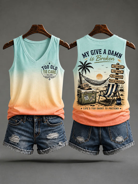 Women's "too old to care club" V-neck vests