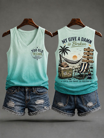 Women's "too old to care club" V-neck vests