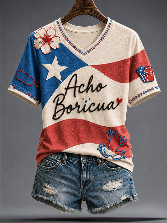 Women's Puerto Rico Art Boricua Printed T-shirt
