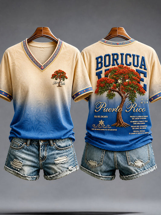 Women's Puerto Rico Art Boricua Printed T-shirt