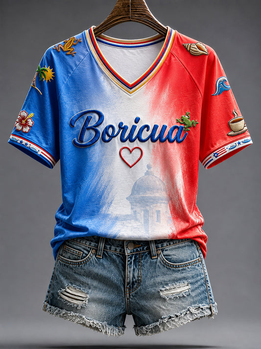 Women's Puerto Rico Art Boricua Printed T-shirt