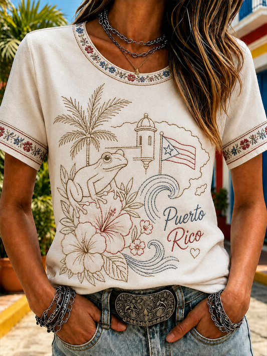 Women's Puerto Rico Printed short-sleeved T-shirt