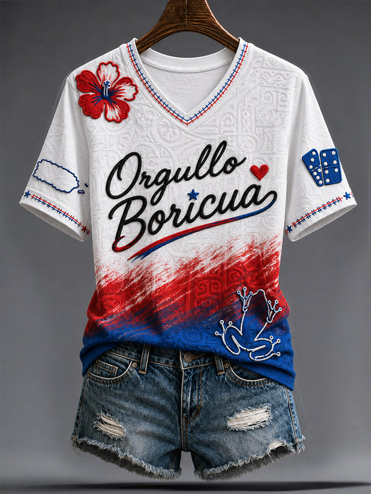 Women's Puerto Rico Art Boricua Printed T-shirt