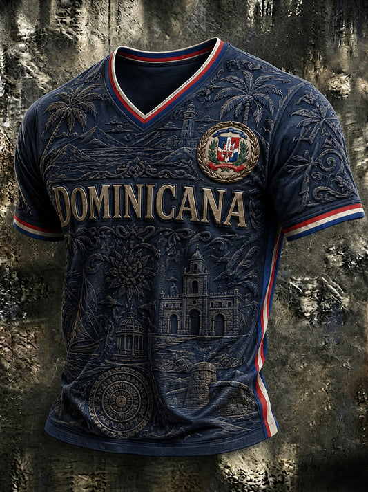 Men's Dominican Printed V-neck T-shirt