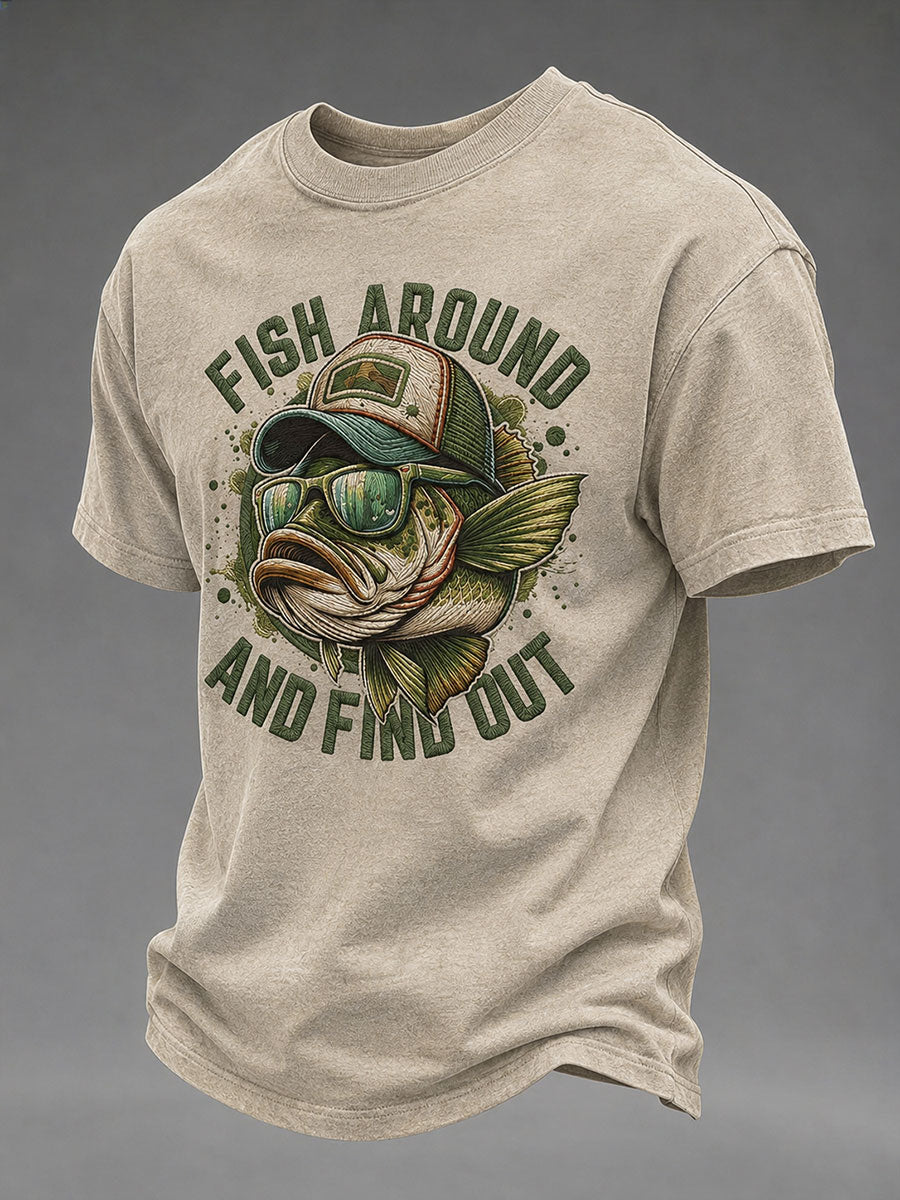 Men's Funny Fishing Print Casual T-Shirt