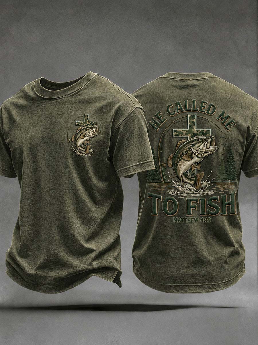 Men's 'He Called Me To Fish' Printed Casual T-Shirt