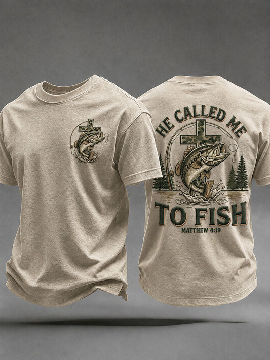 Men's 'He Called Me To Fish' Printed Casual T-Shirt