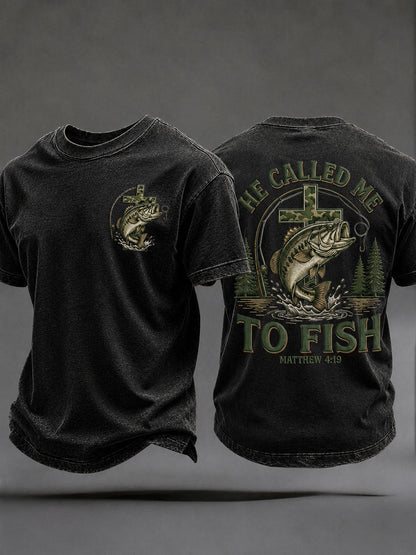 Men's 'He Called Me To Fish' Printed Casual T-Shirt