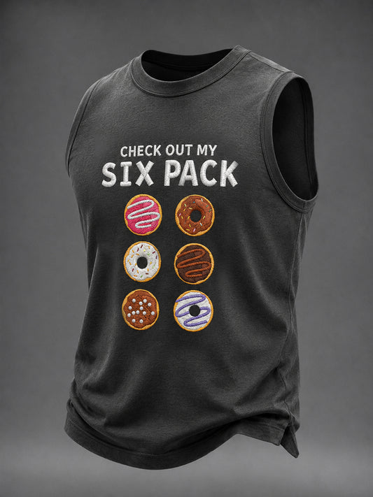 Men's heck Out My Six Pack Washed Gym Casual Tank Top