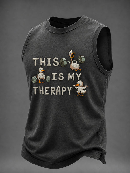 Men's This Is My Therapy Duck Washed Gym Casual Tank Top