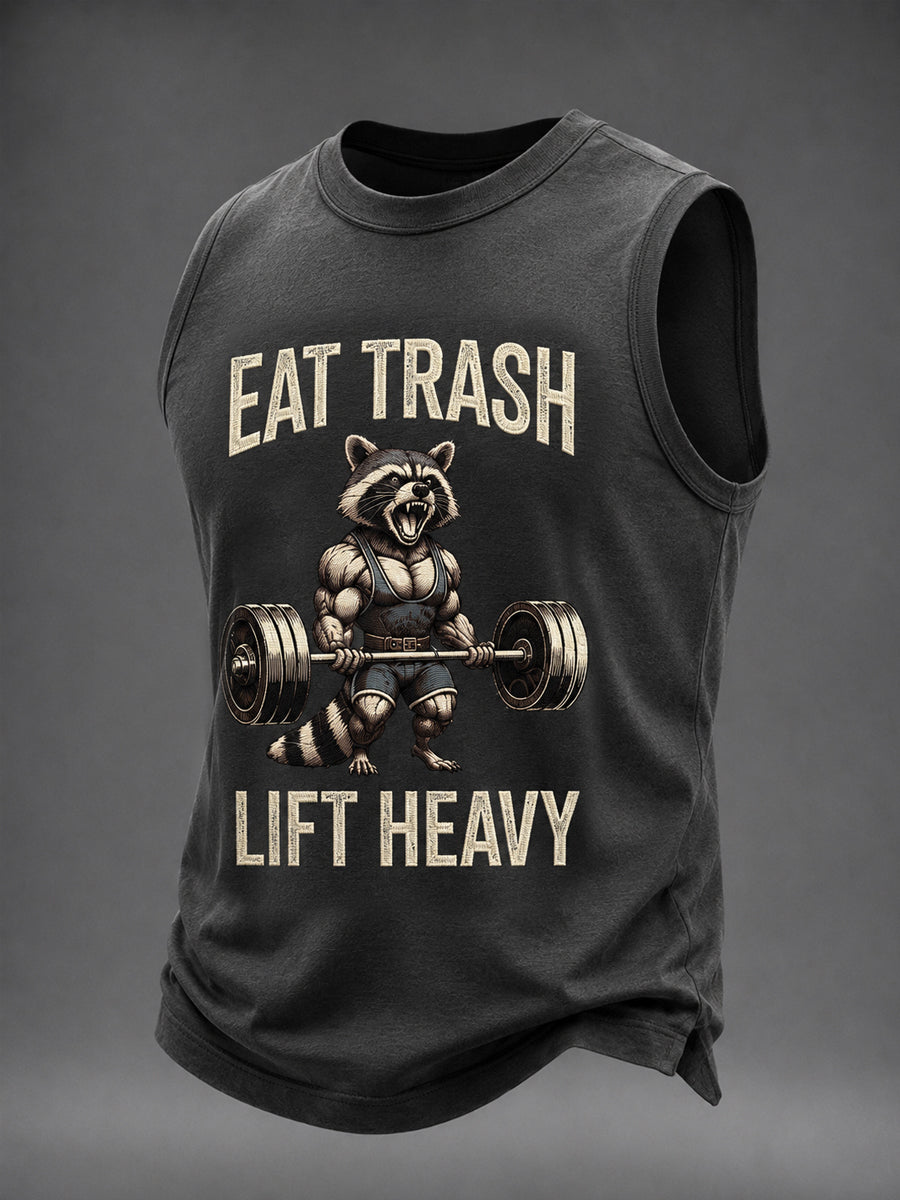 Men's Eat Trash Lift Heavy Washed Gym Casual Tank Top
