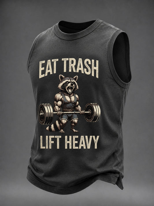 Men's Eat Trash Lift Heavy Washed Gym Casual Tank Top