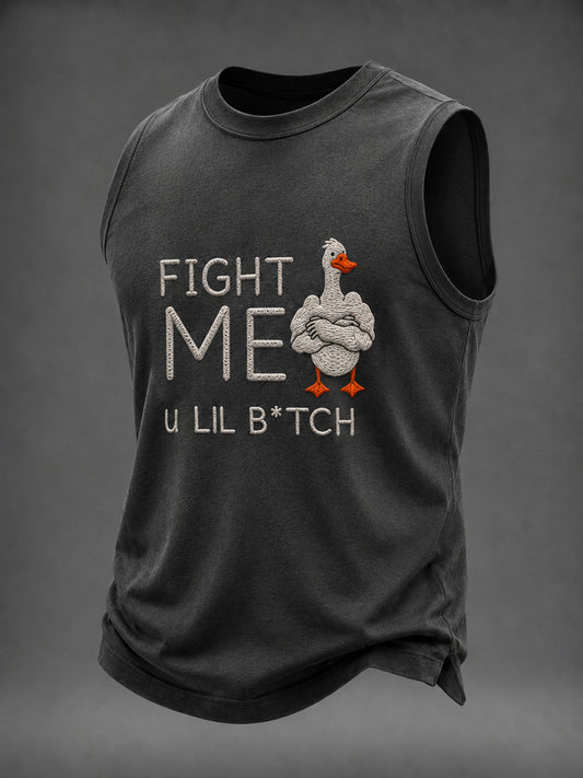 Men's fight me u lil btch Washed Gym Casual Tank Top