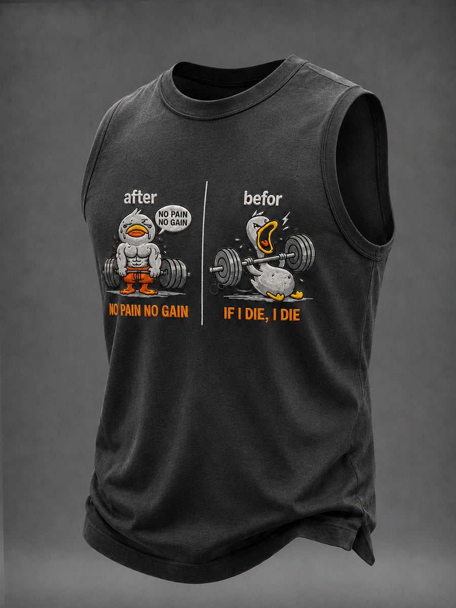 Men's Funny Gym Duck No Pain Gain Workout If Die Casual Tank Top