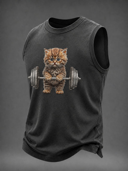 Men's WEIGHTLIFTING CAT WASHED GYM Casual Tank Top