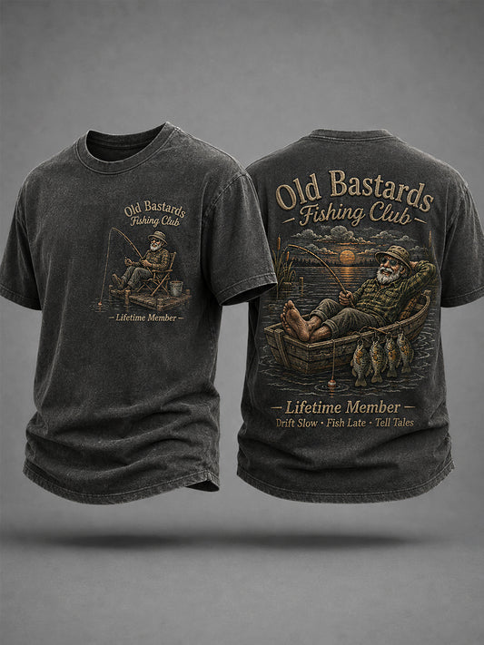 Men's Funny Old Bastards Fishing Club Lifetime Member Print Casual Tee