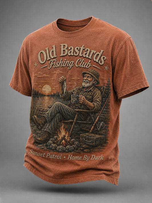 Men's Funny Old Bastards Fishing Club Lifetime Member Print Casual Tee