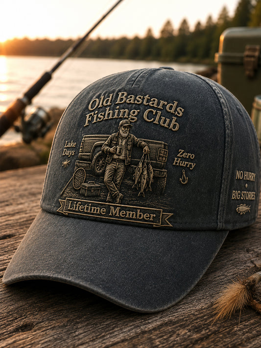 Unisex Funny Old Bastards Fishing Club Lifetime Member Print Hat