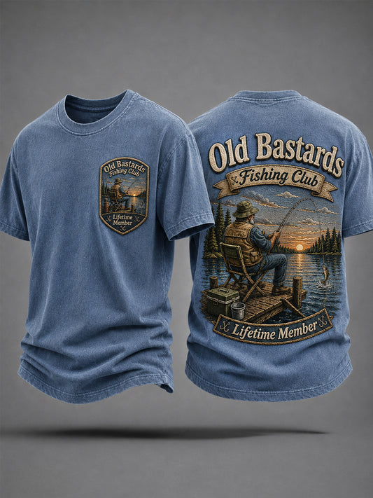 Men's Funny Old Bastards Fishing Club Lifetime Member Print Casual Tee