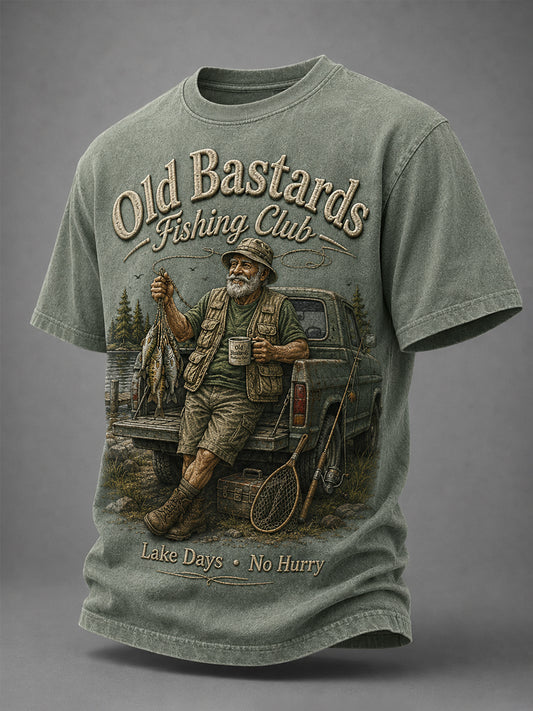 Men's Funny Old Bastards Fishing Club Lifetime Member Print Casual Tee