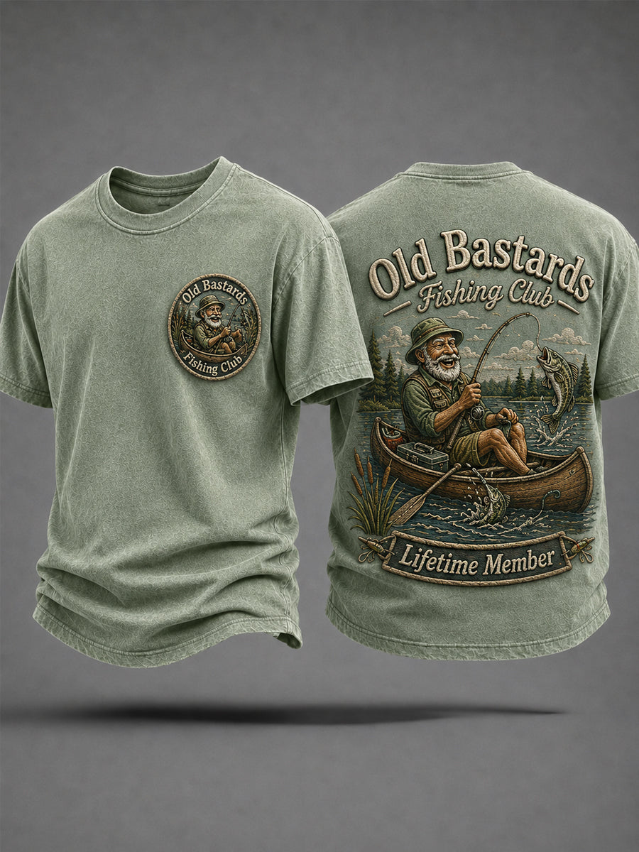 Men's Funny Old Bastards Fishing Club Lifetime Member Print Casual Tee