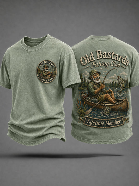 Men's Funny Old Bastards Fishing Club Lifetime Member Print Casual Tee