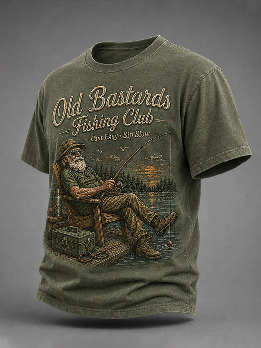 Men's Funny Old Bastards Fishing Club Lifetime Member Print Casual Tee
