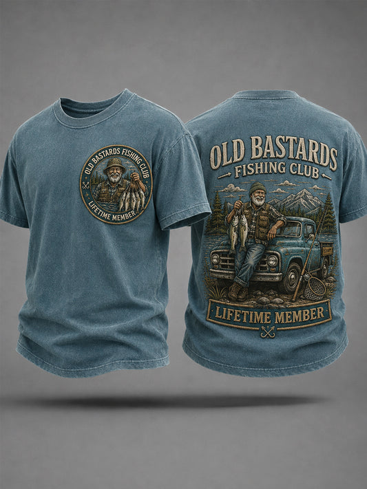 Men's Funny Old Bastards Fishing Club Lifetime Member Print Casual Tee