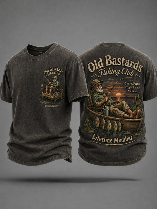 Men's Funny Old Bastards Fishing Club Lifetime Member Print Casual Tee