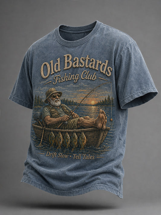 Men's Funny Old Bastards Fishing Club Lifetime Member Print Casual Tee