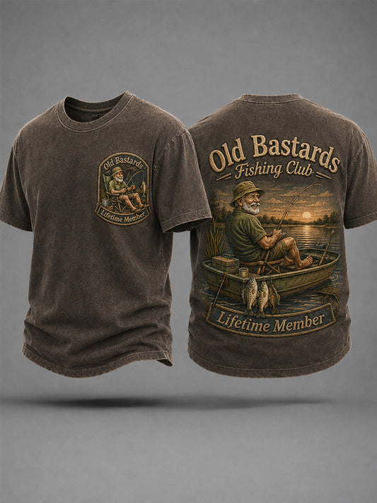 Men's Funny Old Bastards Fishing Club Lifetime Member Print Casual Tee