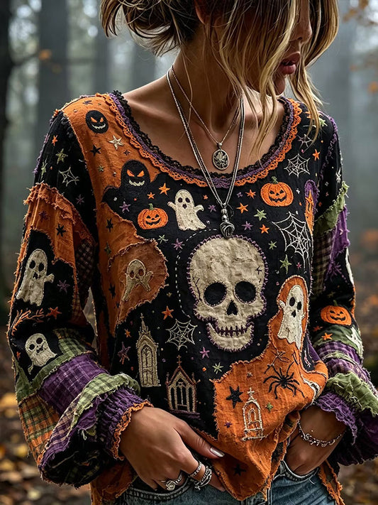 Women's Gothic Skull Rose Floral Cotton Linen Shirt