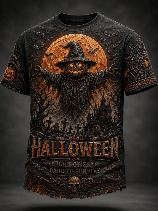 Men's Halloween-Themed Art Print T-Shirt