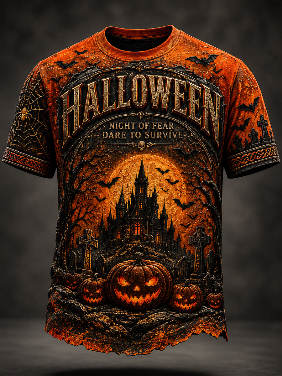 Men's Halloween-Themed Art Print T-Shirt